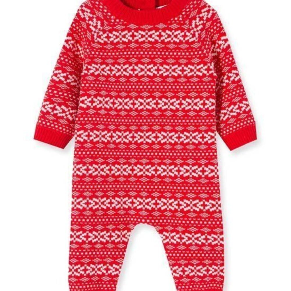 Little Me Boys 6 Months Red Fair Isle Playsuit Outfit New 6M